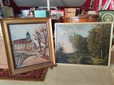 two paintings of a church and a church on the floor