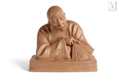 an image of a statue of a man holding a fan