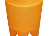 an orange plastic stool with three legs on a white background