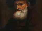 a painting of an old man with a white beard and a black hat