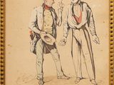 un vieux dessin représentant deux hommes debout l'un à côté de l'autre