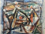a painting of a painting of a boat in a body of water