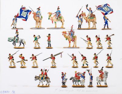 de nombreuses figurines de soldats arborant des drapeaux