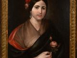 a painting of a woman holding a flower in her hand