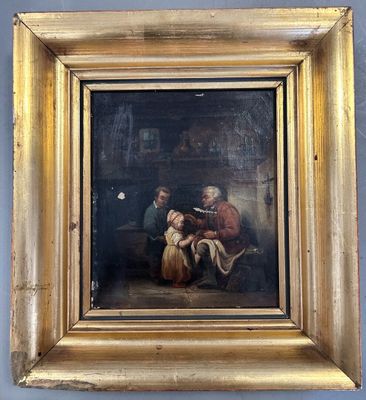 un vieux tableau représentant un homme et une femme assis dans une pièce