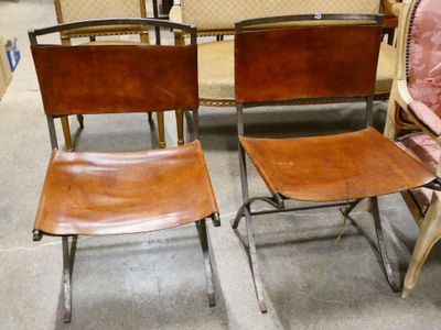 Attribué à la Maison Jansen. Paire de chaises en fer forgé e… - Photo 1