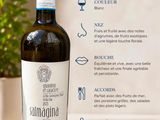 une bouteille de vin posée sur une table à côté d'une plante en pot