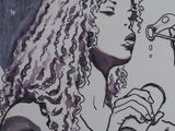 a drawing of a woman brushing her teeth with a toothbrush