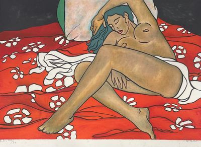 une peinture représentant une femme nue allongée sur un lit