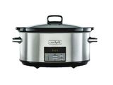 a close up of a slow cooker on a white background