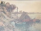 une image d'un tableau représentant un bateau dans l'eau