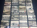 a bunch of old black and white photos of a city