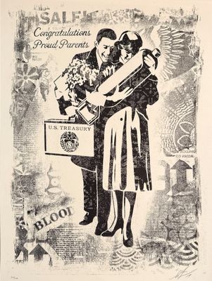 illustration of a man and a woman holding a bouquet of flowers
