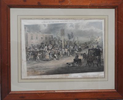 tableau représentant une calèche devant une foule de gens