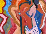 a painting of two women standing next to each other
