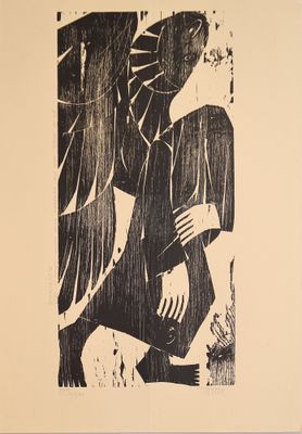 une image représentant un dessin en noir et blanc d'une femme tenant un oiseau