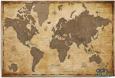 une vieille carte du monde sur laquelle figurent les noms des pays