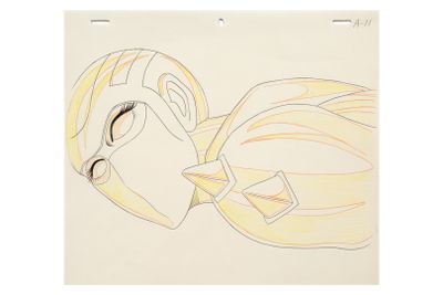 drawing of a woman with long blonde hair and a yellow cape