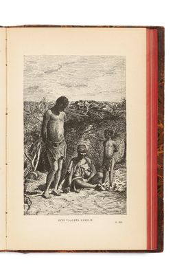 an old book with a drawing of a man and a dog