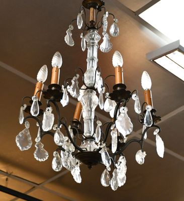 Lustre Ancien Hollandais - Fin 19ème Siècle - Bronze, 6 Bras, Doré, électrifié