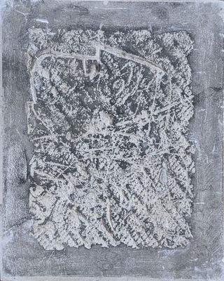 an image of a black and white photo of a piece of art