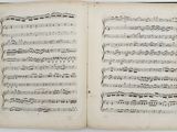 an open book with music notes on it sitting on a table