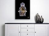 a white cabinet with a vase on top of it next to a wall