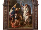 an image of a painting of a man with angels and a woman