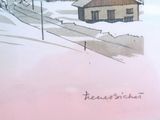a picture of a picture of a house in the snow