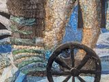 a picture of a mosaic of a man with a wheel