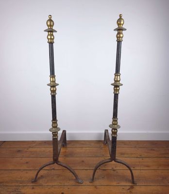 paire de bougeoirs anciens en laiton et marbre noir