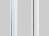 two tall glass vases sitting on top of a metal stand