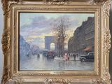 an image of a painting of a street scene with cars and people