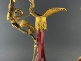 pair of red and gold glass vases with gold decoration