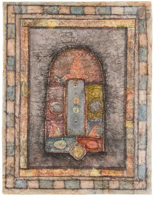 une peinture représentant une porte avec une fenêtre au milieu