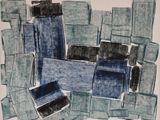 une photo représentant un dessin de carrés bleus sur une feuille de papier