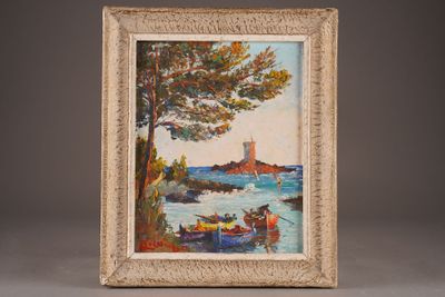 a picture of a painting of a boat on the water