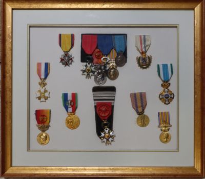 une photo d'un cadre contenant des médailles et des médailles