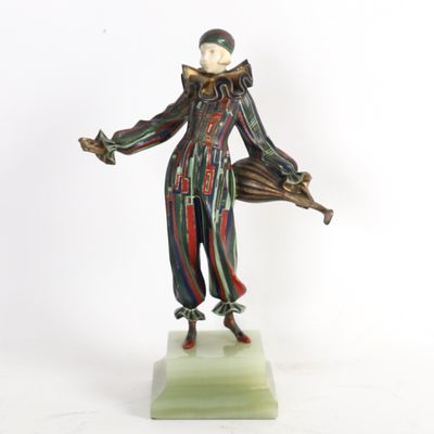 CHRYSÉLÉPHANTINE "PIERROT À LA MANDOLINE" de Hans KECK (1875…