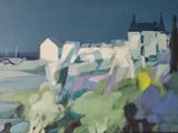 peinture représentant un tableau représentant un paysage avec une maison et des arbres