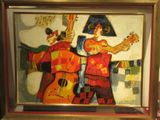 a painting of a man playing a guitar and a woman playing a violin