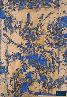 an image of a blue and white drawing on a piece of paper
