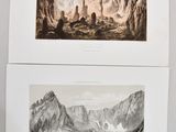 two pictures of a mountain scene with a man in a cave