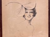 dessin représentant une femme coiffée d'un grand chapeau
