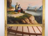 une image représentant un tableau où l'on voit une femme assise sur un rocher au bord de l'eau