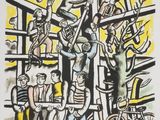 an image of a painting of a group of people standing around a tree