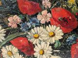 a painting of flowers in a vase on a table