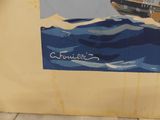a picture of a painting of a boat in the water