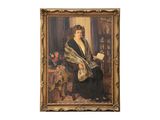 tableau représentant une femme en robe noire, assise sur une chaise et portant une étole en fourrure