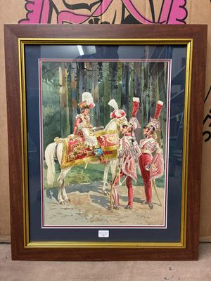 tableau encadré représentant un homme à cheval et une femme à cheval